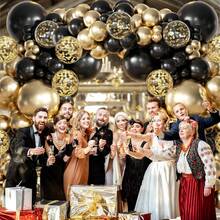 119 Stück Schwarz & Gold Ballon Bogen & Girlande Set (inklusive goldene Konfetti Ballons), geeignet für Abschluss, Neujahr, Geburtstag, Hochzeit - für Jungen, Mädchen, Kinder, Baby Shower, Geschlechts-Enthüllung, Hochzeit, Geburtstag, Raum Dekoration