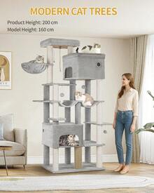 Arbre à chat Hzuaneri 200 large, griffoir avec 2 lits et 10 sisal, durable pour grands chats Maine, comprend 2 hamacs, gris clair MS20018LG - Beige - Voir 9