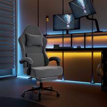 Gaming Chair, Gaming Armchair With Massage Lumbar Support And Footrest, Height-Adjustable Gamer Chair Made Of Fabric With Pocket Spring Upholstery