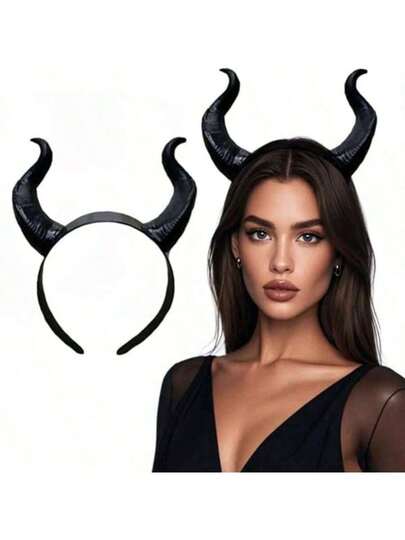 1 件复古纯色恶魔角发带，万圣节服装道具，用于角色扮演、化妆派对，适合万圣节、派对、聚会、夜总会、圣诞节和日常穿着。
