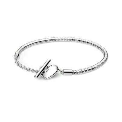  Vòng tay Pandora hình trái tim, khóa chữ T, kiểu dáng rắn, tự làm, vòng tay xương rắn đơn giản, vòng tay đôi bằng bạc 925, quà tặng bạn gái, quà sinh nhật, quà Giáng sinh, quà Ngày của Mẹ.