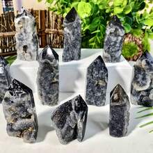 1pc Sparkling Natural Sphalerite Crystal Cluster Tower - Single Pointed Column, Bohemian Style Black & White Starry Crystal Decor For Home Desktop, Yoga Meditation, Unique Holiday Gift (Halloween/Christmas/Easter), Crystal Home Decor, Spiritual Decoration, Elegant Mineral Specimen, Intricate Crystal Formations, Detailed Mineral Structure - Black and White - View 6