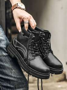 Botas para hombre para exteriores, nuevas botas de trabajo de moda casual, botas versátiles de suela gruesa con estilo clásico retro