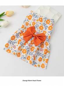1 Piece Vivid Floral And Fruit Pattern Pet Dress Suit, Fits Small Dogs & Cats - Breathable, Soft Fabric Princess Dress With Bow Details - Ideal For Spring/Summer - Featured Colors: Red, Yellow, Orange, Light Blue, Dark Green, Dark Pink, Dog Outfit