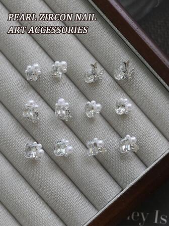 2pcs/5pcs/10pcs DIY Pearl Gemstone Bow Women's Nail Three-Dimensional Decorative Accessories, Artistic And Nail Charm Press-Nail Ornaments, Fashionable And Elegant Women's Nail Pearl Decorations, Press-Nail Art Decorations, Women's Charm Nail Decorations, Suitable For Almond-Shaped Nails, Drop-Shaped Short Nails, Long Nails, T-Shaped Short Nails, T-Shaped Long Nail Ornaments