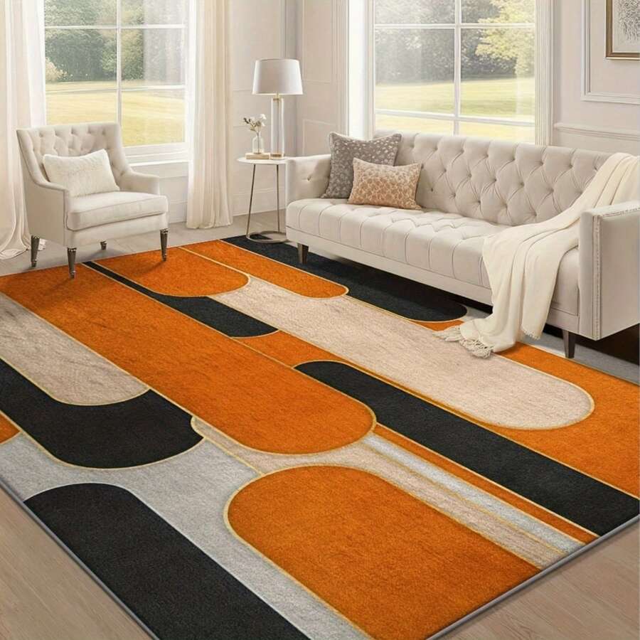 Abstract Orange Black Gray Pattern - Velvet Area Rug Carpet Runway Carpet Doormat, Machine Washable, Suitable For Living Room, Bedroom, Sofa, Home Decor Decorative Mat - 彩色 - 查看 1