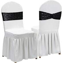 Gold Sequin Chair Sashes With Bow For Folding Chairs, Party Wedding Reception Decorations, 20 PCS - 黑色 - 查看 3