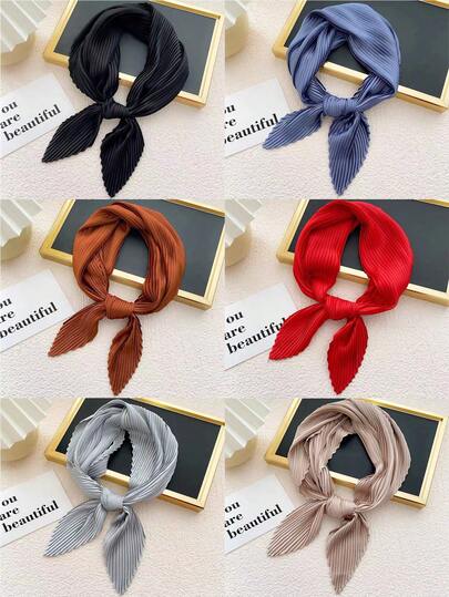 1 件女士纯色仿丝褶皱围巾、头巾、发带，用途广泛，适合日常使用