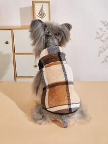 1件卡通可爱条纹格子图案宠物背心，秋冬季保暖抓绒狗/猫服装 - 彩色 - 查看 3