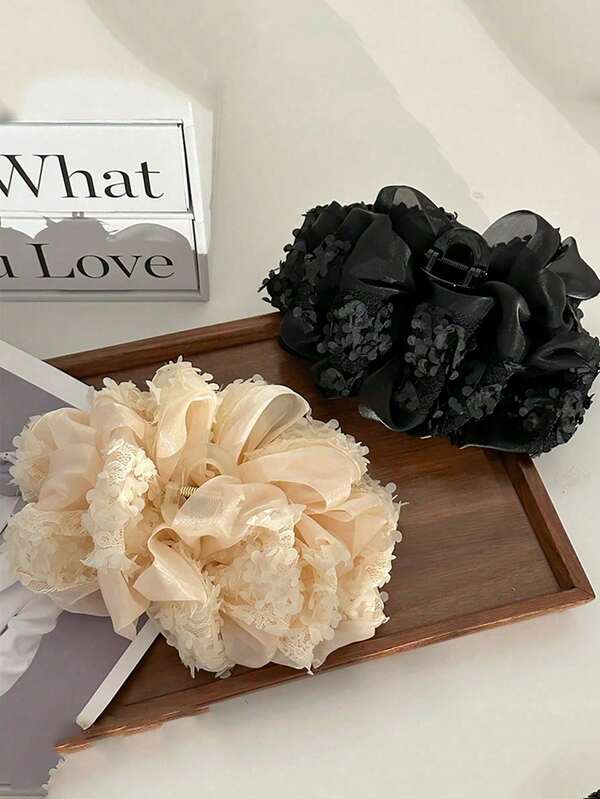 1pc Vintage Solid Color Elegant Floral Multi-Layer Bow Large Hair Clip For Women Claw Clips Winter Hair Accessories Winter Hair Clutch