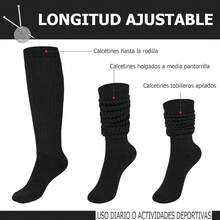 Calcetines de Mujer Hasta la Pantorrilla, 4 Pares Largos, Holgados e Informales, de Punto Hasta la Rodilla Color Liso - Negro - Ver 11