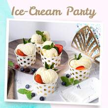 MATICAN - Tazas de helado de papel, 50 tazones desechables de postre de 5 onzas para alimentos calientes o fríos, suministros de de 5.5 onzas, tazas de regalo para Sundae, yogur congelado, sopa, lunares de lámina dorada - 50 - Ver 2