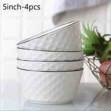 1pc/2pcs/4pcs Rose Diamond Patterned Ceramic Bowl, 4.5in/5in Pasta/Soup Bowl, Deep Ceramic Bowl, Microwave , Luxury Nordic Style Diamond Black Line Design