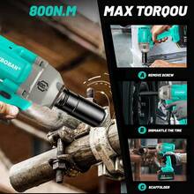 CYBOBAN电动工具，800N.M无绳冲击扳手，21V无刷电动扳手，4.0Ah容量锂电池，LED灯，高低速调节，带配件，可进行汽车轮胎拆卸、支架螺母拆卸等日常维护工作，国际标准充电器，优质配置，重量适中，款式流行，裸机兼容大一电池