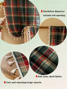 1 perdea în carouri verzi țesute în culorile Crăciunului, stil britanic vintage, țesătură periată, decor cu franjuri, lavabilă, buzunar pentru tijă, filtrare a luminii, separator de cameră, perdea scurtă de bucătărie, decor pentru casă, decor de Anul Nou, potrivită pentru dormitor, living, birou, sufragerie, balcon, petrecere de sărbători, decor de toamnă, decor de Anul Nou, decor de Crăciun, Crăciun fericit