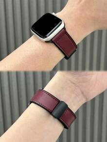 1条男女通用真皮硅胶磁吸表带，兼容 42mm、38mm、40mm、41mm、44mm、45mm、46mm、49mm，时尚智能手表替换表带，适用于Series Ultra2、Ultra SE2、SE 11、10、9、8、7、6、5、4、3、2、1，适合作为学生返校礼物 - 酒紅色 - 查看 8