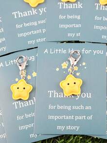 12pcs Cute Resin Star Keychains With "Little Hug" Thank You Card - Yellow Star Pendants And Blue Pendants, Suitable For Birthday, Valentine's Day, Graduation, Teacher's Day, Wedding, Thanksgiving And Other Occasions, Can Be Used As Gifts Or Accessories For Special Occasions. Keychain Pendant, Holiday Keychain, Interesting Design, Exquisite Workmanship, Halloween Theme. - Multicolor - View 9
