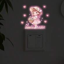 BRUP 1pc Removable Vinyl Wall Sticker, Cute Pink Girl, Flower & Butterfly Pattern, Glow-In-The-Dark, Decorative Wall Decor For Kids Room - Multicolor - View 8