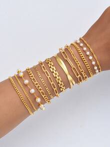 6/7 Stücke modisches, personalisiertes mehrlagiges Frauen Armband Set, Schlangenknochen Kette, Schloss Kette, geflochtene Kette, Multi-Stil Armband Set geeignet für Alltag, Party, Date, Hochzeit, Urlaub, Kombinierbar, perfektes Geschenk