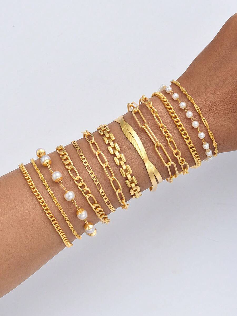 6/7 Stücke modisches, personalisiertes mehrlagiges Frauen Armband Set, Schlangenknochen Kette, Schloss Kette, geflochtene Kette, Multi-Stil Armband Set geeignet für Alltag, Party, Date, Hochzeit, Urlaub, Kombinierbar, perfektes Geschenk