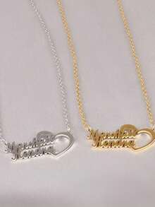 1 Customized 2 Name Heart-Shaped Necklace Suitable For Families And Couples, Stainless Steel Personalized Double Name Pendant, Gold-Plated Chain Collar, Couple Jewelry, Ladies' Birthday Party Jewelry Gift, Customized 2 Name Ladies' Necklace, Men's Halloween Jewelry, Halloween, Christmas Gift, Customized Fashionable Text Necklace, Street Leisure Chic - Multicolor - View 3