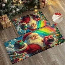 1PC Santa Claus Background Pattern Bathroom Mat, Imitation Cashmere Material, Plush Decoration, Suitable For Bathroom, Doorway, Kitchen And Holiday Decoration, Machine Washable, Gift Choice - Multicolor - View 5