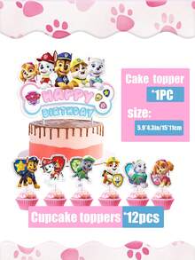 Paw Patrol Paw Patrol Party Zubehör Einweg-Dekorations-Geschirr Set, Paw Patrol Geschirr, Pappteller, Pappbecher, Servietten, Fahnen zum Aufstellen, Party Event Foto Dekorations-Zubehör, Geburtstags-Party und Feiertags-Party Einweg-Geschirr, geeignet für Familientreffen, Familienreunionen, Gender Reveal Party Events, Halloween, Erntedankfest, Valentinstag, Weihnachten, Schulanfang, Muttertag