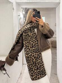 1pc Women Leopard Print Faux Cashmere Scarf, New Autumn/Winter Tasseled Warm Scarf, Comfortable Large Shawl For Outdoor Activities/Everyday Wear, Simple & Versatile Accessories Women For Dress