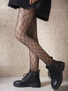 1pc Plaid Fishnet Stockings, Sexy & Suitable For Skirt– Random Style - 黑色 - 查看 3