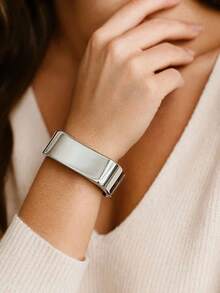 1pc High Quality Women's Semi Jewelry Bracelet Wide Geometric Fashion Sculpture Organic Design Elegant Maximalist Wide Bracelet - 銀色 - 查看 1