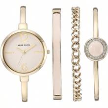 Women's Bangle Watch And Crystal Accented Bracelet Set