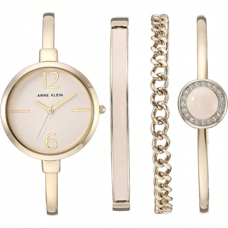 Women's Bangle Watch And Crystal Accented Bracelet Set