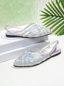 1 双高品质网眼蕾丝拼布平底凉鞋，彩虹条纹凉鞋适合户外、约会、派对和各种场合，时尚性感尖头凉鞋