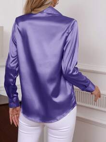 Camicia elegante in twill per taglie forti, blusa a maniche lunghe monopetto in morbido e confortevole colore tinta unita, nuovo abbigliamento donna taglie forti autunno/inverno 2025