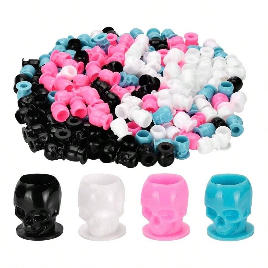 200pcs Disposable Pigment Ink Cups - Skull Design Permanent, Tattoo Container Cap And Accessory Kits Mixed Color - Mixed Color - View 1