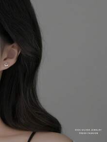 S925 Sterling Silver Cubic Zirconia Hollow Crown Stud Earrings, Delicate, Minimalist, Cute & Sweet Korean Style Jewelry