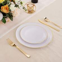 2/10/20/40/50pcs White Rimmed Plates Set, Includes 10.25-Inch Large Plates And 7.5-Inch Small Plates, Suitable For Parties, Birthdays, Weddings And Other Occasions, Optimized Coating Process To Ensure Product Quality - White - View 11