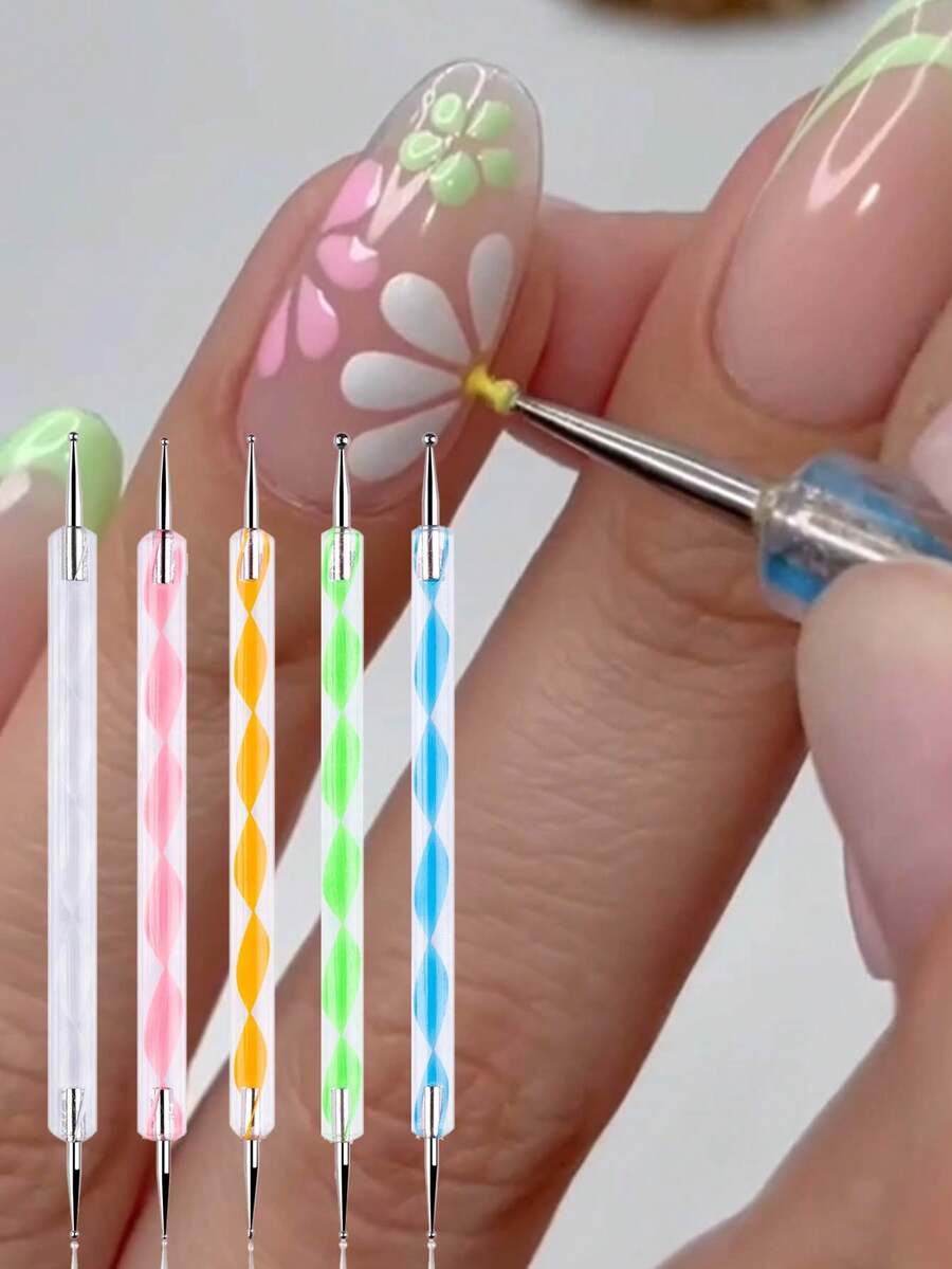 Nail Dotting Pen,1/5PCS Dotting Pen,0.8/1/1.5/2/2.5mm Dotting Pen,Nail Art Brush,Nail Brush Set,Nail Design Tools For Nail Flower,2 Way Dotting Pen Tool Nail Art Tip Dot Paint Manicure Kit,5 PCS Pattern Tracing Stylus,Ball Embossing Stylus For Transfer Paper, Tracing Tools For Drawing, Embossing Tools For Paper, Art Dotting Tools For Nail Art - Multicolor - View 1