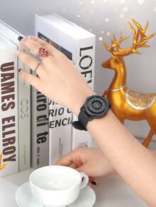 1 buc. Ceas elegant pentru femei cu cuarț, cu bilă magnetică plutitoare, din silicon, potrivit pentru purtare zilnică - Negru - Vizualizare 6