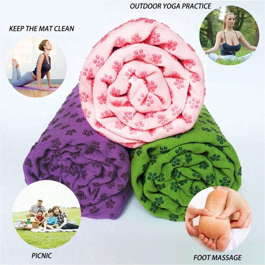 1pc Yoga Mat Towel With Storage Bag, Hot Yoga Mat Towel With Non-Slip Dots On Bottom, Super Absorbent Soft Microfiber Yoga Blanket, Suitable For Pilates, Sweat-Wicking Breathable Quick-Dry Fitness Towel, Non-Slip Rubber Dots On Bottom, Suitable For Yoga, Fitness And Pilates.