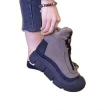 Botas de cuero cálidas con forro de felpa, botas de algodón, nuevas botas de nieve de suela gruesa para mamá, botas cortas de suela suave y ligeras para el invierno 2025 - Negro - Ver 6