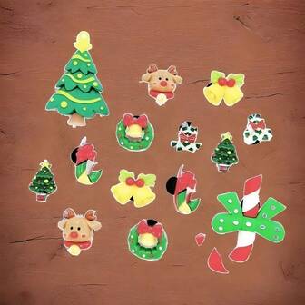 14 件红色圣诞主题鞋饰，可爱设计，DIY 饰品，适用于凉鞋、拖鞋和装饰品