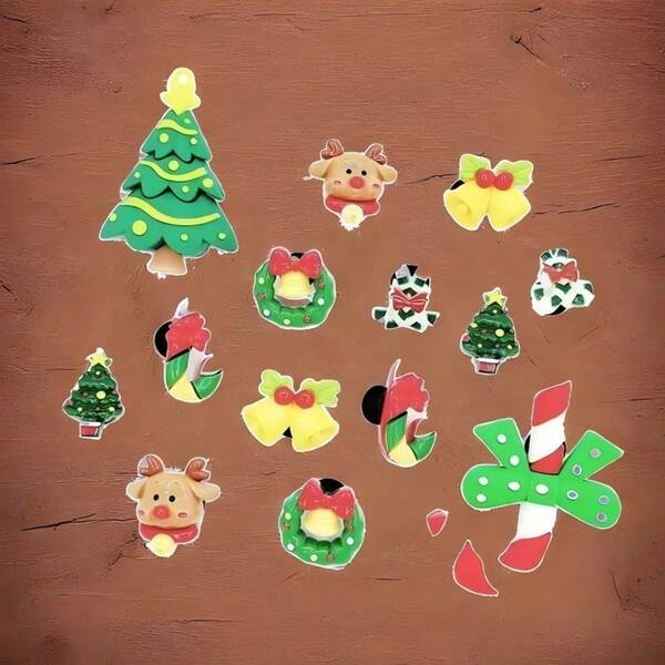 14 sztuk czerwonych, świątecznych akcesoriów do obuwia, urocze wzory, zawieszki DIY, uniwersalne do sandałów, kapci i dekoracji