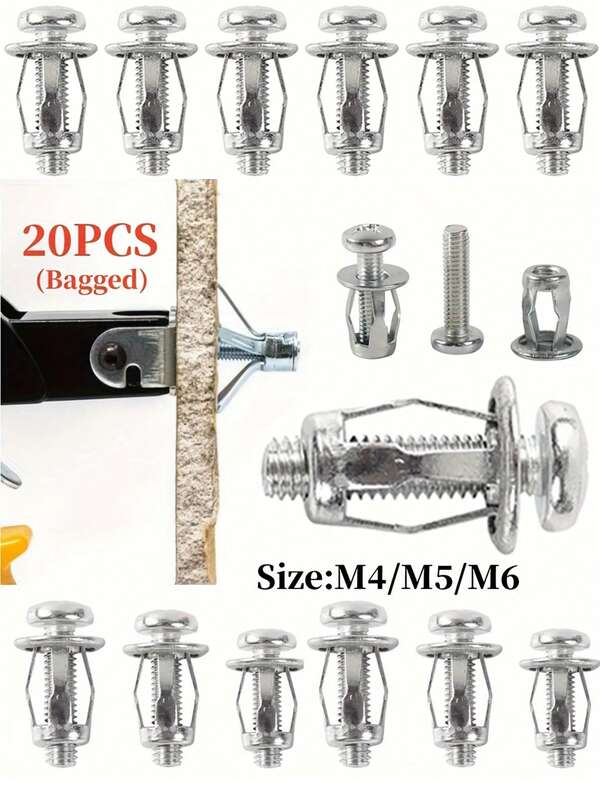 20 piezas Juego de tuercas de remache de acero al carbono - Tuercas de bloqueo galvanizadas con rosca parcial para paredes huecas, dirección de rosca a mano derecha - Insertos de tuerca de expansión M4 M5 M6