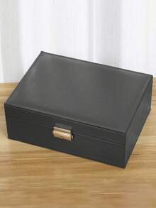 1pc Black Double Layer PU Leather Jewelry Storage Box Large Capacity Earrings, Necklaces, Bracelets Storage Box - Multicolor - View 13