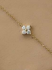 S925 Silver Plated 14K Gold Clover Bracelet For Women, Delicate & Minimalist Design, Studded With Diamonds
