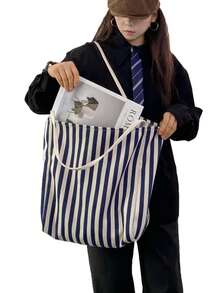 Nuova borsa a spalla da donna a righe per l'autunno/inverno, borsa a righe di moda, casual con grande capacità, borsa a tracolla minimalista adatta per studenti universitari, studenti delle superiori, pendolarismo per il lavoro, shopping, viaggi, fitness, abbinabile a vari outfit