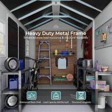 8x6x7 FT Resin Storage Shed, Waterproof Outdoor Storage Shed W/Floor, 2 Adjustable Openable Windows, Double Lockable Doors & Vents, Tool Shed For Patio Garden, Lawn, Backyard, Gray,24304518 - 灰色 - 查看 2