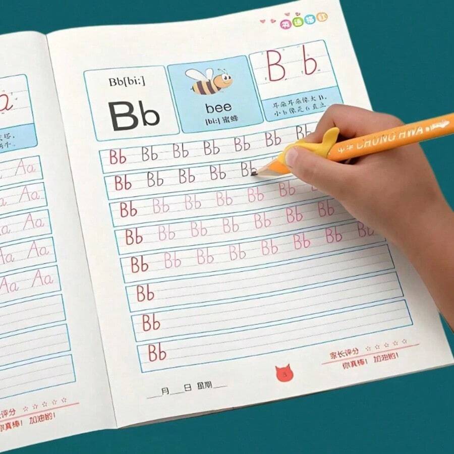 Caderno de prática de caligrafia em inglês (1 unidade) para aprender o alfabeto inglês, ideal para copiar caligrafia em fontes inglesas, material escolar, volta às aulas, um pequeno presente perfeito para o Natal. - Multicolorido - Ver 1