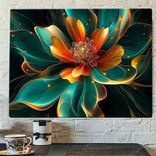Luxury Green Orange Flower Art Canvas Wall Painting - Modern Vintage Design, High Quality Wall Painting For Elegant Home Office Decor, Perfect For Living Room, Bedroom, Dining Room, Bathroom Or Kitchen, Home Wall Art Decor, Perfect Holiday Gift Wall Painting Decoration, Ready To Hang - màu xanh lá - Xem 2